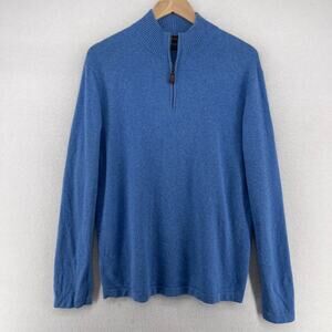 PAOLO MONDO Sweater Mens L 100% Cashmere Jumper 1/4 Zip Mock Neck Pullover Blue